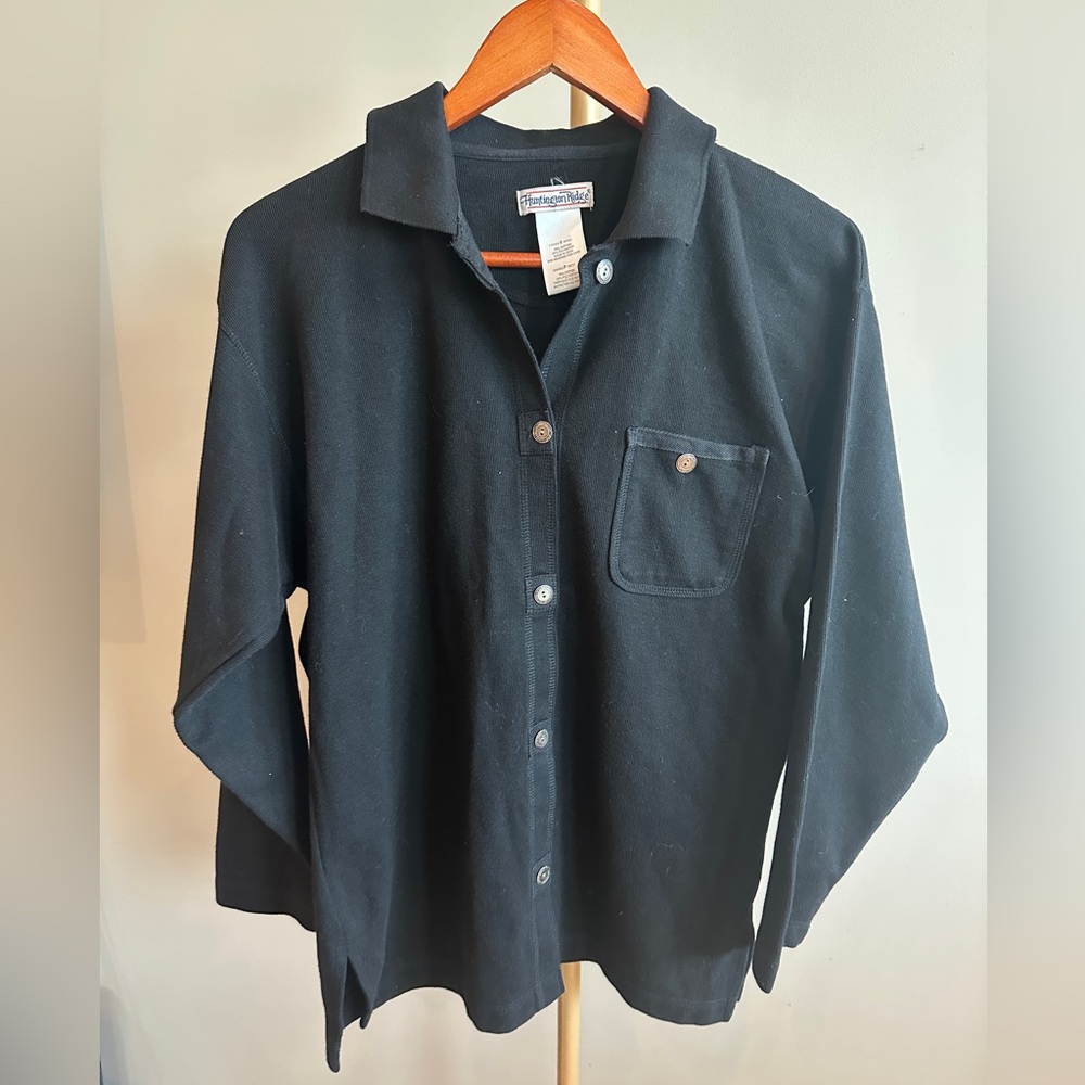 Black Button-Front Women's Collared Top